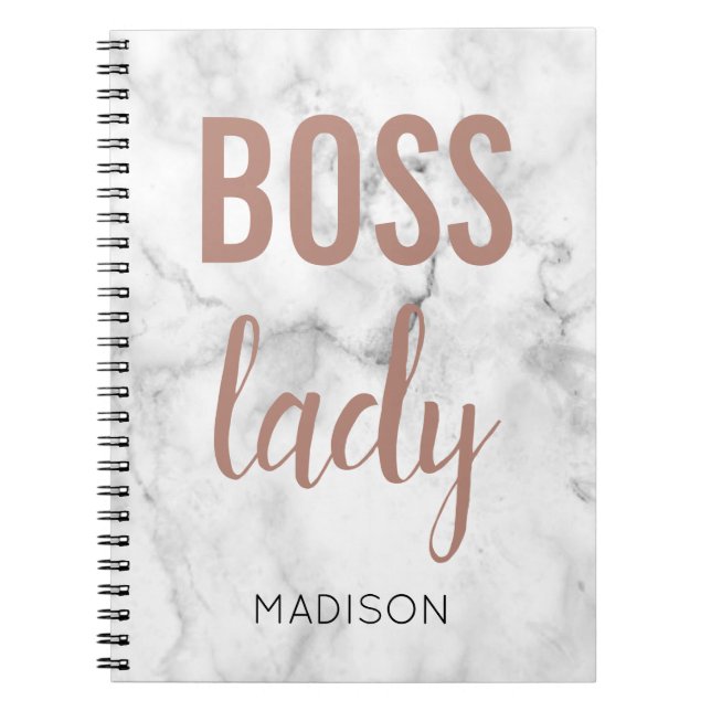 Monogram roséguld bokstäver | Marble Boss Lady Anteckningsbok (Framsidan)