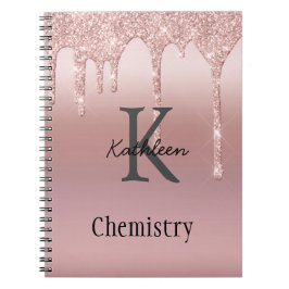 Monogram Roséguld Drip Glitter Rosablommig Trendig Anteckningsbok