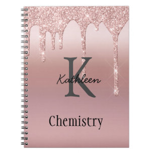 Monogram Roséguld Drip Glitter Rosablommig Trendig Anteckningsbok