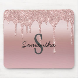 Monogram Roséguld Drip Glitter Rosablommig Trendig Musmatta