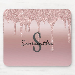 Monogram Roséguld Drip Glitter Rosablommig Trendig Musmatta