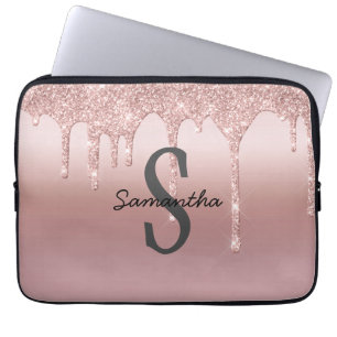 Monogram roséguld droppande glitter rosa trendig  laptop fodral