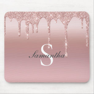 Monogram roséguld droppande glitter rosa trendig musmatta