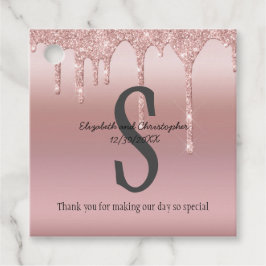 Monogram roséguld droppande glitter rosabruden gåvor etiketter