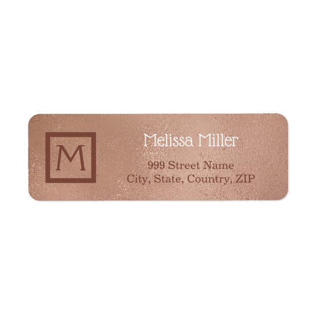 Monogram Roséguld Falskt Metall Girly Returadress Etikett (Framsidan)