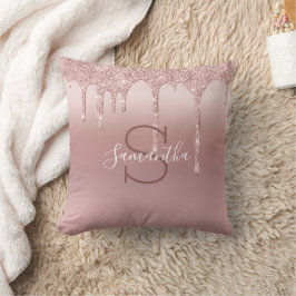 Monogram roséguld glitter dropp blush rosa trendig kudde
