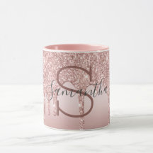Monogram roséguld glitter dropp blush rosa trendig
