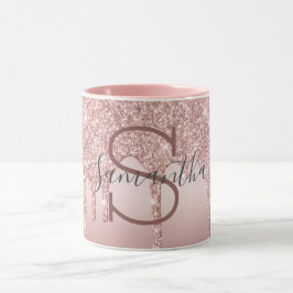 Monogram roséguld glitter dropp blush rosa trendig mugg