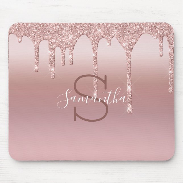 Monogram roséguld glitter dropp blush rosa trendig musmatta (Framsidan)