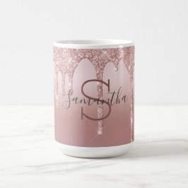 Monogram roséguld glitter droppande rosablinnande  kaffemugg