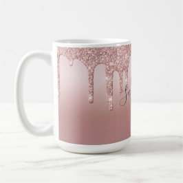 Monogram roséguld glitter droppande rosablinnande  kaffemugg