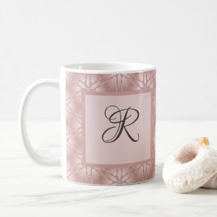 Monogram roseguld glitter geometriskt mönster kaffemugg