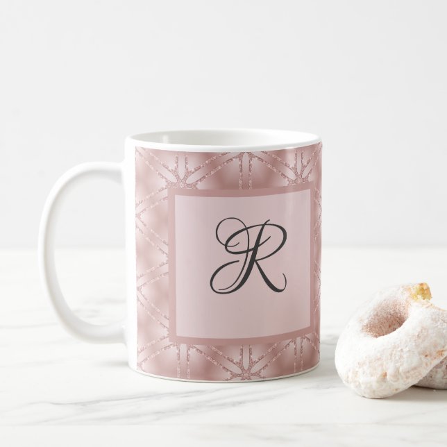 Monogram roseguld glitter geometriskt mönster  kaffemugg (Med munk)