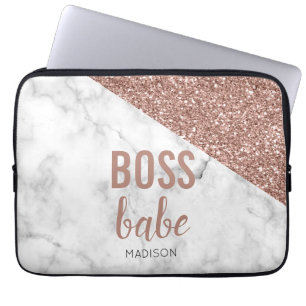Monogram Roséguld Glitter Marmor Boss Babe Laptop Fodral