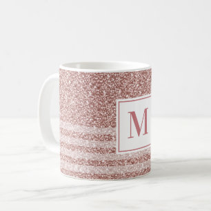 Monogram Roséguld Glitter Randigt Mönster Kaffemugg