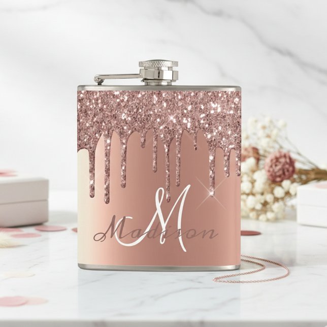 Monogram roséguld glitterdropar flickaktig glitter fickplunta (Skapare uppladdad)