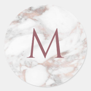 Monogram Roséguld Marmor Elegant Mall Runt Klistermärke