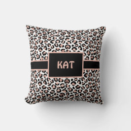 Monogram roséguld och svart leopardtryck kudde