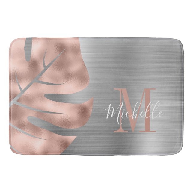 Monogram roséguld palm silver blad borstat metall  badrumsmatta (Framsidan)