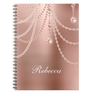 Monogram Roséguld Pärlor Diamanter Bling Glam  Anteckningsbok