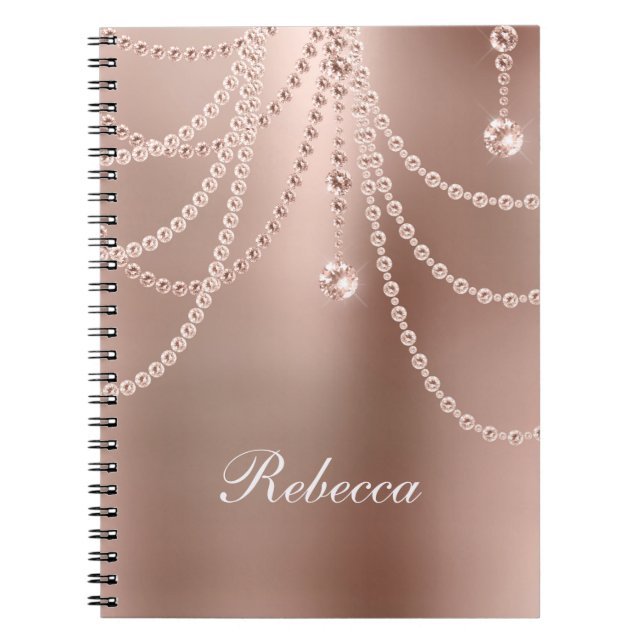 Monogram Roséguld Pärlor Diamanter Bling Glam  Anteckningsbok (Framsidan)