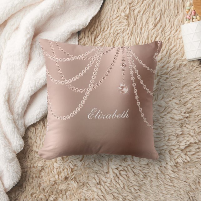 Monogram Roséguld Pärlor Diamanter Bling Glam Kudde (Filt)