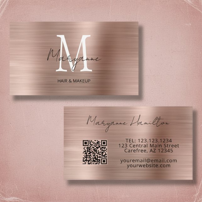 Monogram Roséguld QR Visitkort (Skapare uppladdad)