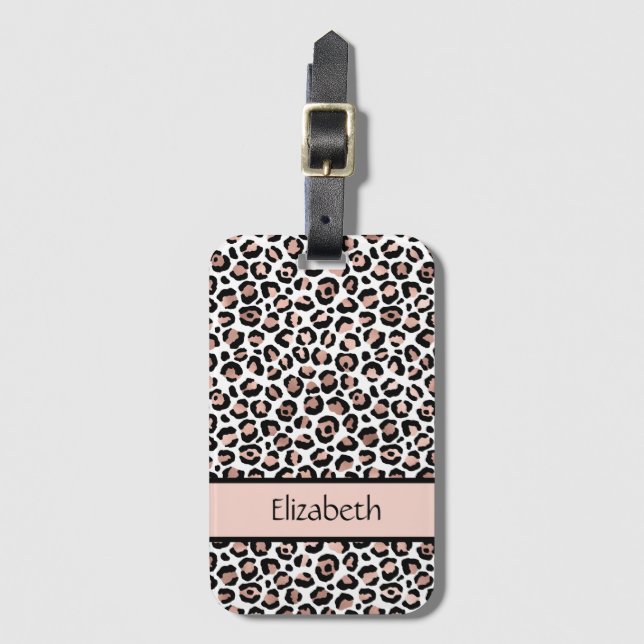 Monogram roséguld svart leopardtryck  bagagebricka (Framsida vertikal)