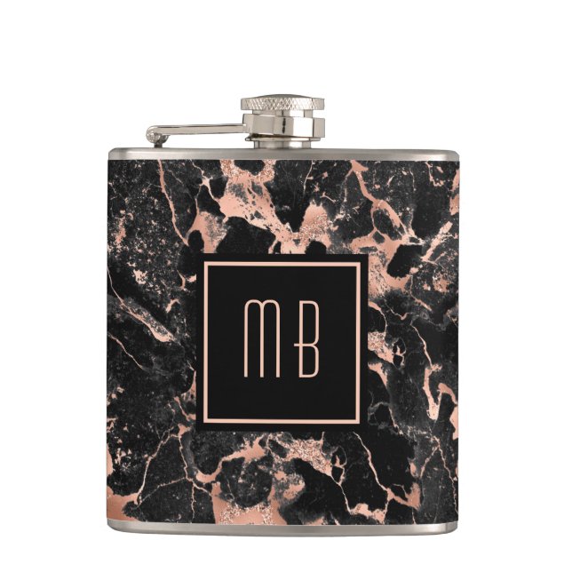 Monogram Roséguld Svart Marmor Fickplunta (Framsidan)