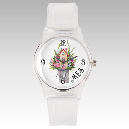 Monogram, Roses Fairytale Cottage Genomskinlig Sil Armbandsur