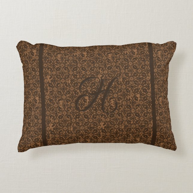 Monogram Rostorange och Brun Scrollad Järn Prydnadskudde (Framsidan)