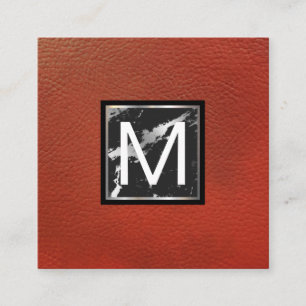 Monogram Rött läder Trim Marble Metall Fyrkantigt Visitkort