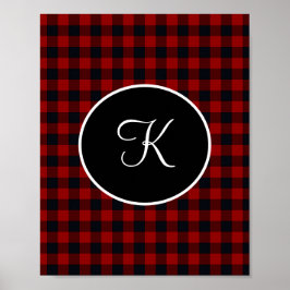 Monogram rött och svart Buffalo-rutig falsk Poster