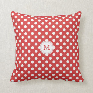 Monogram: Rött och vit Polka-pricka kudder Kudde