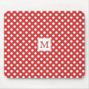 Monogram: Rött & vit Polka-Pricka Mousepad Musmatta