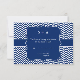 Monogram Royal Blue Chevron Mönster Bröllop OSA Kort