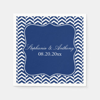 Monogram Royal Blue Chevron Mönster Bröllop Pappersservett