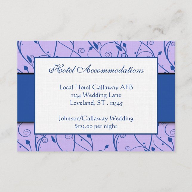 Monogram Royal Blue Lilac Blommigt Swirl Bröllop Tilläggskort (Framsida)