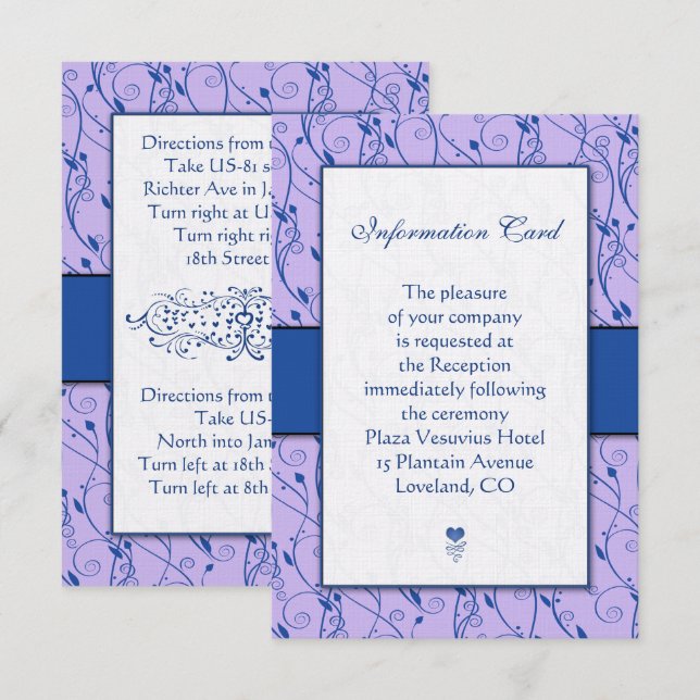Monogram Royal Blue Lilac Bröllop djurutrymmeskort Inbjudningar (Fram/baksida)