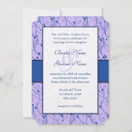 Monogram Royal Blue Lilac Swirl Bröllop Inbjudningar