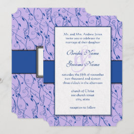 Monogram Royal Blue Lilac Swirl Bröllop Inbjudningar