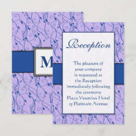 Monogram Royal Blue Lilac Swirl Bröllop Inbjudningar