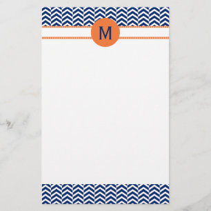 Monogram Royal Blue med Orange Chevron Mönster Brevpapper