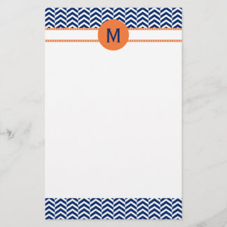 Monogram Royal Blue med Orange Chevron Mönster Brevpapper