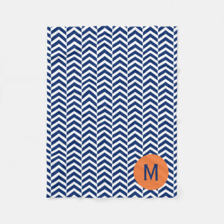 Monogram Royal Blue med Orange Chevron Mönster Fleecefilt