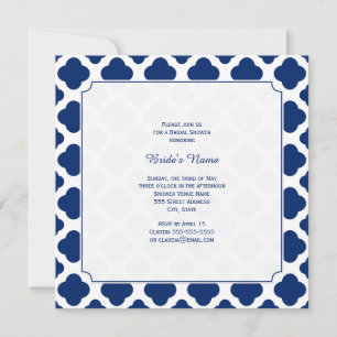 Monogram Royal Blue Quatrefoil Möhippa Inbjudningar