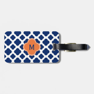 Monogram Royal Blue Quatrefoil Mönster med Orange Bagagebricka