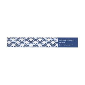 Monogram Royal Blue Seigaiha Mönster Bröllop Etikettband