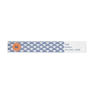 Monogram Royal Blue Seigaiha Mönster med Orange Etikettband
