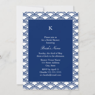 Monogram Royal Blue Seigaiha Mönster Möhippa Inbjudningar